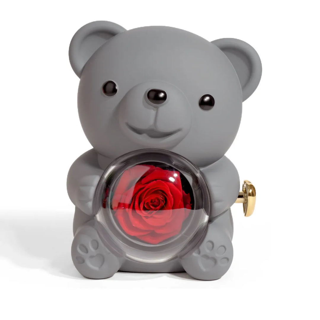 Orsetto con Rosa Eterna e Collana Incisa