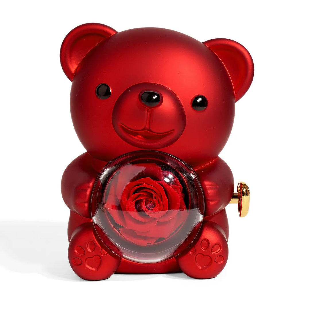 Orsetto con Rosa Eterna e Collana Incisa