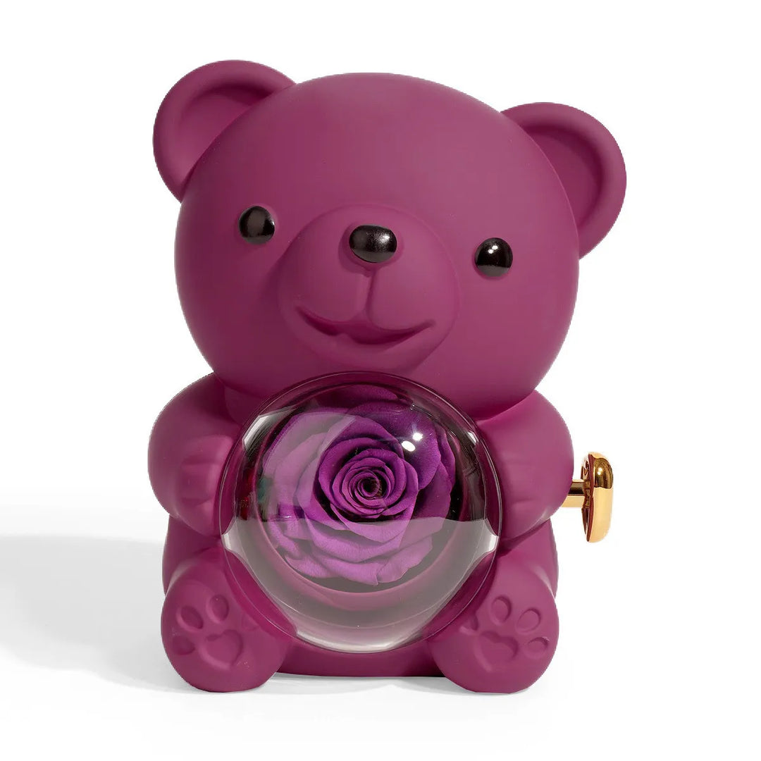 Orsetto con Rosa Eterna e Collana Incisa