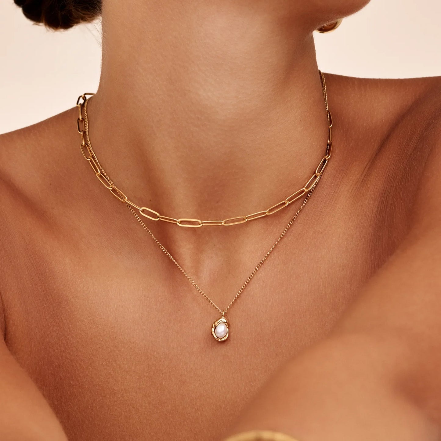 Gilded Pearl Drop Necklace